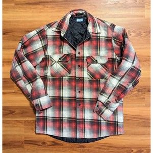 Vintage Men's Size Large Tall Perma-Prest Shacket Flannel Quilted Lined Button